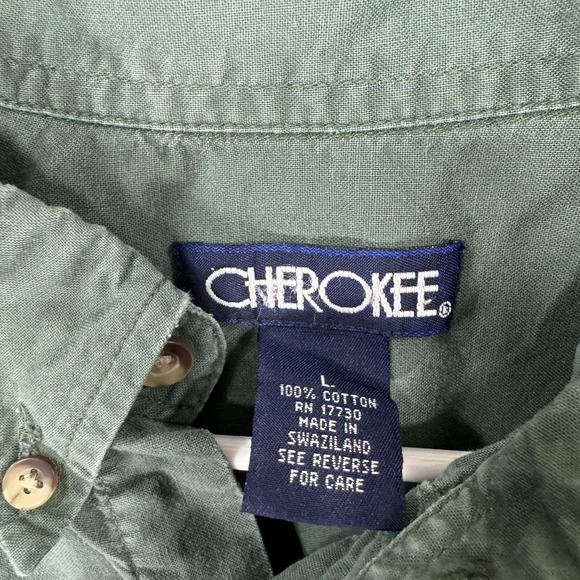 Vtg Cherokee Shirt Mens Large Green Short Sleeve Button Down Pocket Workwear - Picture 3 of 7